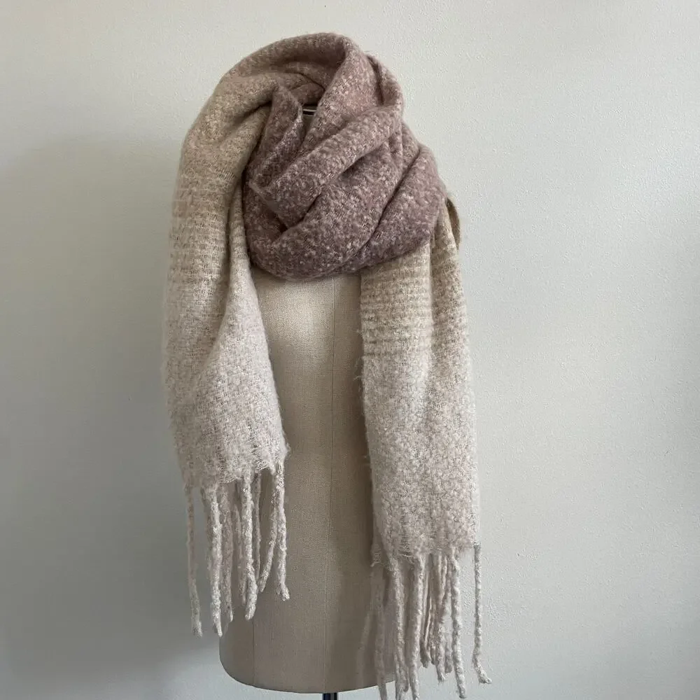 Mer Sea Scarf  Beige Casual Academia Preppy‎ Oversized Minimal Cozy Fringe Soft